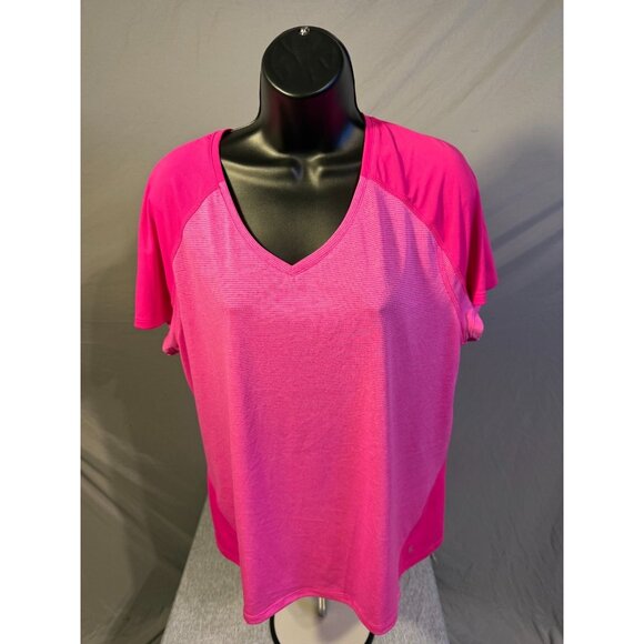 Danskin Hot Barbie Pink Workout Shirt Womens Plus Vneck XXL 2X Top Short Sleeve - Picture 1 of 2